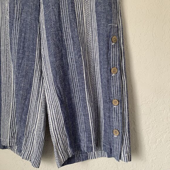 J Jill Pants L Blue Linen Striped Wide Leg Ankle Coastal Beach Vacation Resort - Picture 5 of 12